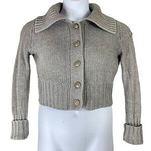 Orb Sweater Size Medium Cropped Button Front Cardigan Collared Gray Angora Blend